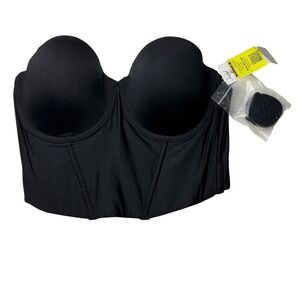 Jezebel Strapless Longline Bra Black Convertible Padded Corset 32C NWT